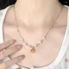 Pendant Necklaces Fruit Pendent Necklace Geometric Splice Girls Jewelry Retro Pearl Orange Peach Collar Chain
