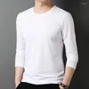 Camiseta masculina cor sólida o-pescoço manga longa camiseta primavera outono moda all-match juventude bottoming tops casual solto pullovers simples