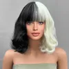 Perruques de cosplay courtes noires et blanches pour femme, 30,5 cm, cheveux bob avec frange, mode naturelle, perruque complète synthétique, perruques colorées mignonnes pour fête quotidienne L231212