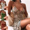 Spring Summer Pajamas Dress For Woman New Leopard Print V-Neck Strap Sexy Dresses Partydress For Women