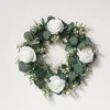 Christmas Decorations White Hydrangea Green Leaves Eucalyptus Garland Home Decor Artificial Flower Wreath For Wedding Decoration Christmas Ornament 231211