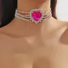 Choker Fyuan moda czerwone różowe serce kryształowe naszyjniki dla kobiet w łańcuchu rhinestone biżuteria ślubna