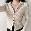 Damskie bluzki vintage słodkie koreańskie bluzka szczupła kardigan koszulki pojedynczej piersi
