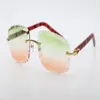 NEW Selling Rimless Sunglasses diamond Cut 3524012-B Marble Red Plank glasses male and female Fashion Metal Glasses Unisex 18K Gol292f