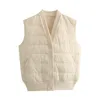 Gilets pour femmes KONDALA Casual Coréen Beige Gilets Femmes Col V Rembourré Coton Vestes Sans Manches Mode 2023 Automne Hiver Élégant