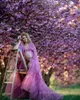 Lässige Kleider Elegante rosa Tüll Schwangerschaft lange Ärmel mit Schleife Bund Plus Size Zug extra geschwollene Po-Shoot-Roben