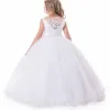 Simple Long Ivory Flower Girl Dresses Jewel Neck Tulle Sleeveless Lace Appliques with Sash Ball Gown Floor Length Custom Made for Wedding Party