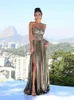 Abiti casual Moda scava fuori le donne senza spalline Maxi abito femminile elegante pieghettato Split Metallic 2023 Lady Backless Party A-line Robe