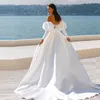 2024 vestido de casamento vintage sem alças mangas longas inchadas cetim a linha vestido de festa de noiva feito sob encomenda para a mulher