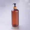 Bottiglie di stoccaggio Vasetti 500ML 10 / 20 pezzi Ambra smerigliata Plastica Emulsione cosmetica Pompa per lozione Bottiglia Testa di bambù Shampoo Gel doccia P295t