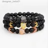 Charmarmband Tren Lava Stone Beads CZ Skull Hjälm och Lmperial Crown Armband för män Kvinnor Handmake Armband Smycken Natural Beadsl231214