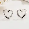 Orecchini a bottone Classici femminili in argento sterling 925 a forma di cuore intarsiati con zirconi cubici per le donne Bijoux alla moda per matrimoni