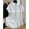 Blouses pour femmes Épaule volante Chemise à manches courtes Hommes Roupas Femininas Blouse Noir Blanc Chemises plissées lâches Blusas Mujer De Moda 2023