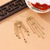 Dangle Earrings Auspicious Clouds Tassel For Women Ancient Gold Craft Vintage Green Crystal Drop Earings Court Style Jewelry