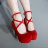 Scarpe eleganti Primavera Donna Décolleté con cinturino incrociato Pelle scamosciata rossa Sexy Molto fetish Tacchi alti sottili Elegante Banchetto Prom Discoteca Taglia Plus 34-42