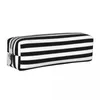 Cosmetic Bags Black And White Stripes Halloween Pencil Cases Gothic Pen Bag Kids Big Capacity Office Gifts Pencilcases