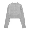 Pulls pour femmes Yenkye gris recadré pull en tricot femmes à manches longues col rond automne pull tricots décontractés