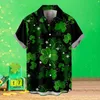 Men's Casual Shirts Mens St.Patrik's Day Irish National Blouse Festival Clover Printed Lapel Top Pocket Full Printing Celebration Camisas