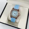 dames quartz horloge leer rubberen band blauw zwart saffier horloge super heldere luxe riemhorloges riem volledige functie maan