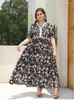 Plus Size Dresses Summer Dress Woman Lace Patchwork V Neck Short Sleeve Floral Print Chiffon Boho Beach Maxi Long Women Clothing