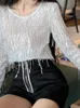 Blouses Femmes Femmes À Manches Longues Chic Vent Évidé Paillettes T-shirt 2023 Gland Mode Casual Lady Solide Couleur Urban Phoenix Top