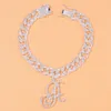 Anklets Beach Cursive A-Z Początkowa kostka dla kobiet bransoletka Crystal Cuban Link Sandały Sandały Kostki Letnie biżuteria 231211