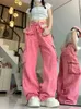 女子ジーンズの女性ピンク貨物パンツハイウエストカジュアルビンテージファッションレジャーストレートワイドレッグ2023モッピングズボン