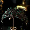 Luxe barok zwart groen kristalblad bruidskroon tiara's strass kronen infantis bruiden hoofdbanden bruiloft haaraccessoires Y264W