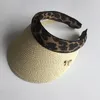 Breda brim hattar kvinnas sol kvinnlig leopard bowknot visir kepsar handgjorda diy halm sommar mössa avslappnad skugga hatt tom topp strand