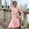 Abbigliamento da palcoscenico Abito da ballo latino con spalle scoperte rosa per ragazze ChaCha Samba Tango Abbigliamento da prestazione Pratica manica lunga per bambini DL11441