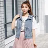 Kvinnors västar 4xl 5xl kvinnor denim väst huva 2024 sommar smala jeans gilet femme streetwear ärmlösa korta jackor jean waistcoat