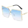 Sunglasses Big Rimless Square Frame Gradient For Women Men Trendy Retro Elegant Design Male Female Car Driving Metal Sun Glasses