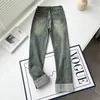 Kadın Kotları Kadın Moda Flanşlı Duman Tüpü Vintage Waist Düğmesi Zipper Cep All-Mwatch Sıradan Şık Kadın Denim Pantolon Mujer