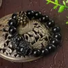 Strand natural moonstone grânulo buda tibetano pulseira imitação obsidiana pixiu homens casais jóias presente gota