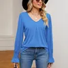 Damen T-Shirts Europa, die Vereinigte Staaten Solid Color Long Sleeve Shirt Fashion Casual V-Ausschnitt Taille Lose Custom Logo