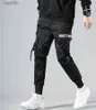 Pantalons pour hommes Streetwear 2023 printemps décontracté pantalons pour hommes rubans de coton pantalon Cargo Harajuku mode Slim Fit noir Joggers MenL231212
