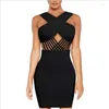 Casual Dresses V-Neck 2023 SEXY HOLLOW Out Women Black White Bodycon Bandage Dress Evening Club Bar Stage Wear