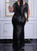 Casual Dresses Sexig Tassel Sparkly Evening Party Dress for Women Black Sequin Ladies Formal Prom Chic Split Bodycon Maxi Cocktail Gown