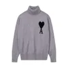 Mens ami sweater 2023 unisex love a-leylak nakış klasik yüksek boyun gevşek tembel gündelik kazak süveteri