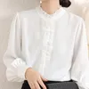 Camicette da donna Drop Femmine Blusas Mujer Donna Top e camicetta in chiffon Moda elegante Manica lunga Increspato Solid Office Lady Lace