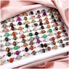 Band Rings Rétro 30pcs / Lot Naturel Gem Stone Band Anneaux Date Beautif Bohême Style Mixte Golden Siery Lovers Charme Bijoux Mode W Dhrsu