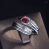 Anelli a grappolo Vintage moderno per donne Retro Punk Feather Red Eye Leaf Open Ring Fashion Gioielle