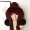 Berets Winter 2023 Women's Genuine Natural Real Fur Cap Russian Hat Mink Hair Thick Warm Ears Cute Big Pompom Bomber Hats