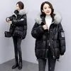 Women s Fur Faux Women Down Cotton Coat Winter Jacket Female Loose Large Size Parkas Warm Thick Outwear Artificial Collar Hooded Overcoat 231212