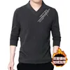 Herr t-skjortor Autumn Winter Solid Color Fashion Long Sleeve T-shirts Man High Street Casual V-ringning plus Velvet Warm All-Match Y2K Pullover