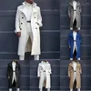 Męskie okopy płaszcze jesienne zimowe ciepłe lapy podwójnie piersi kardigan długie kurtki Formal-Overcoat Windbreaker