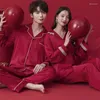 Women's Sleepwear Womens Silk Satin Pyjamas Set Couple Red Wedding Pijama Pajamas Suit Female Sleep Two Piece Loungewear