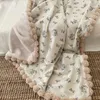 Blankets Born Baby Blanket Winter Warm Pompom Blush Minky Floral Printed Bedding Quilts Cover 90 130cm