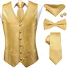 Mäns västar Hi-Tie-märke Silk Mens Vests Red Blue Green Gold Waistcoat Tie Bowtie Hanky ​​Mufflinks Set midjejacka för män Bröllopskontor 231212