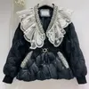 Women's Down Parkas Winter Jacket Diamond Inlay Parka Women Korean Sweet Heavy Lace Doll Collar Slim Warm Cotton padded 231212